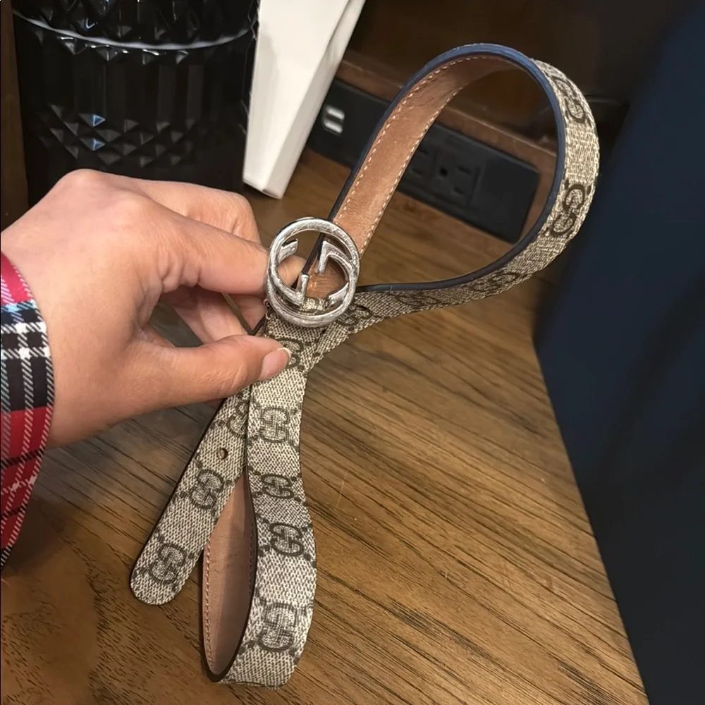 Gucci Beige and Brown Belt with Silver Buckle Kids Authentic!